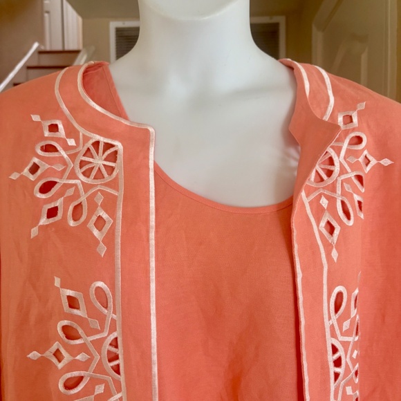 Bob Mackie Wearable Art Linen Blend Peach Open Jacket & Shell Cutout Design 1X - Picture 2 of 5